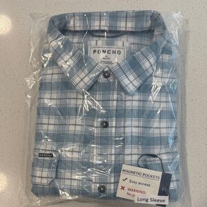 Poncho XL Slim Blue Plaid Men's Shirt NWT